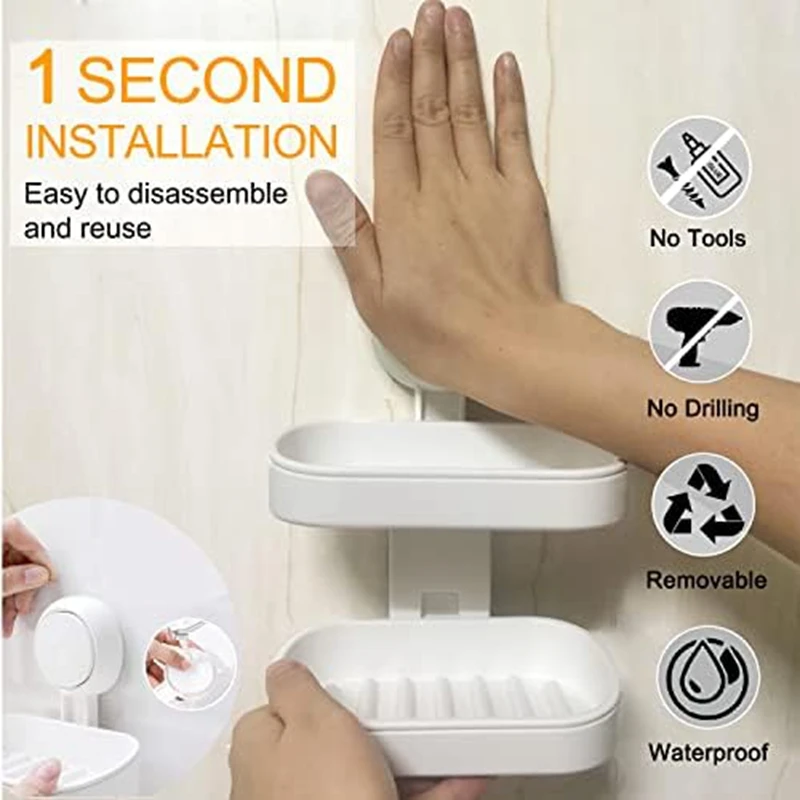 

Double Layer Soap Dish Vacuum Suction Cup Soap Holder With Drain Soap Saver Tray Bar Durable Easy Install
