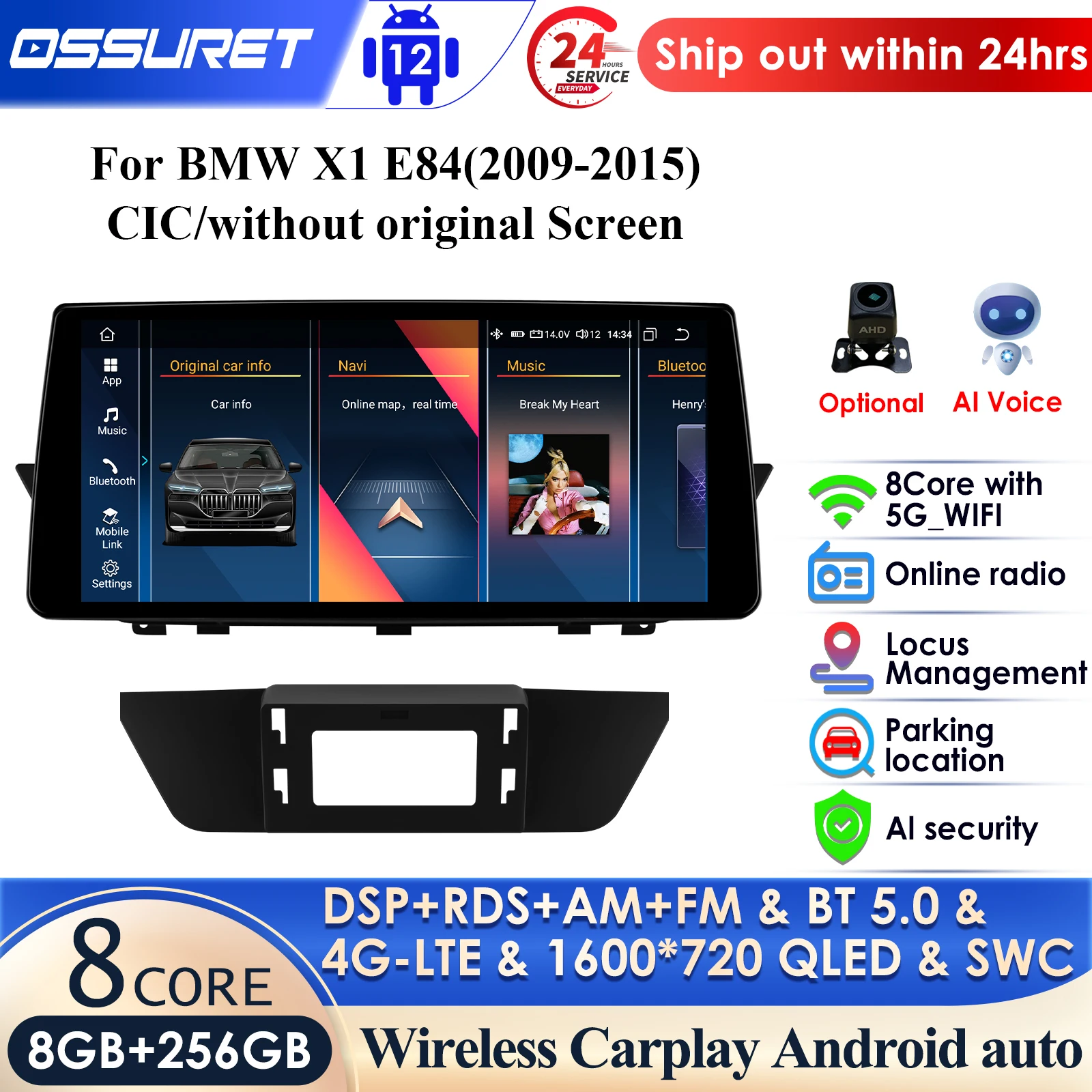 7862 8 + 256 Ai 10.33 "2Din Android Car Video Player Apple Carplay Navigazione Gps Per Bmw X1 E84 Bluetooth Multimedia Screen Radio