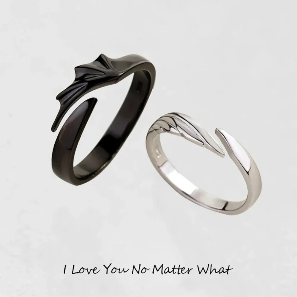 Simple Couple Ring Men and Women Adjustable Sun and Moon Ring Set Angel Demon Dragon Open Niche Party Couple Gift Jewelry