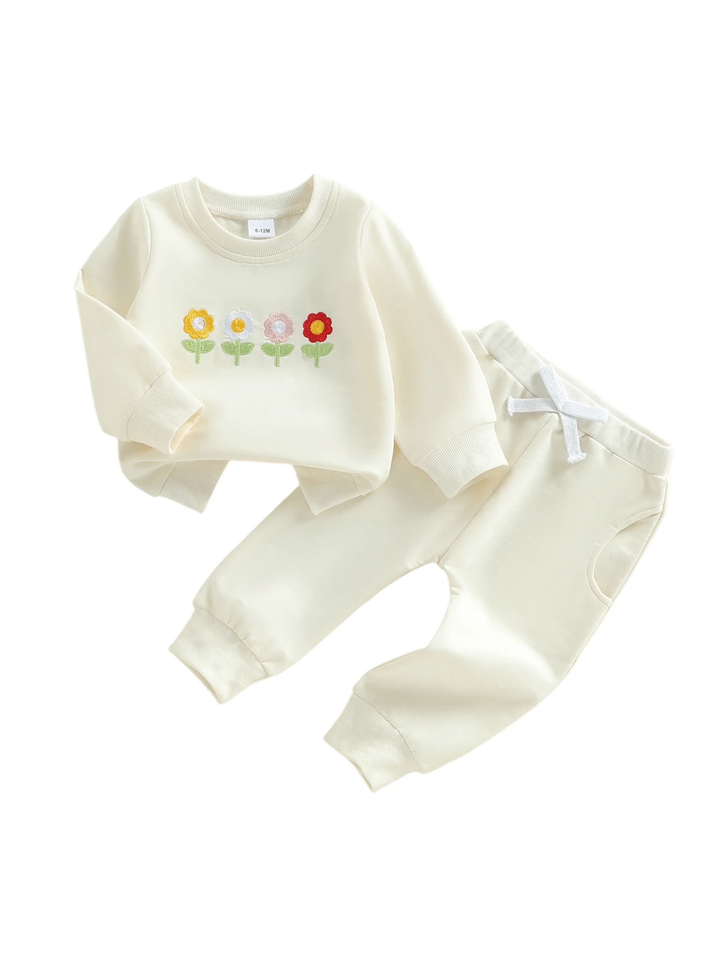 Adorable Toddler Girl Spring Ensemble Floral Embroidered Long Sleeve Top Stretchy Waistband Pants for a Stylish Look
