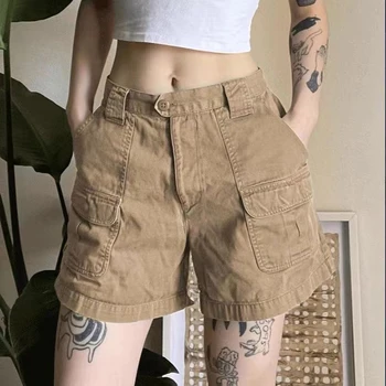 Y2k Vintage Streetwear Cargo Denim Shorts Women American Retro Harajuku Solid Loose Jeans Casual Pocket 2024 Summer Chic 1