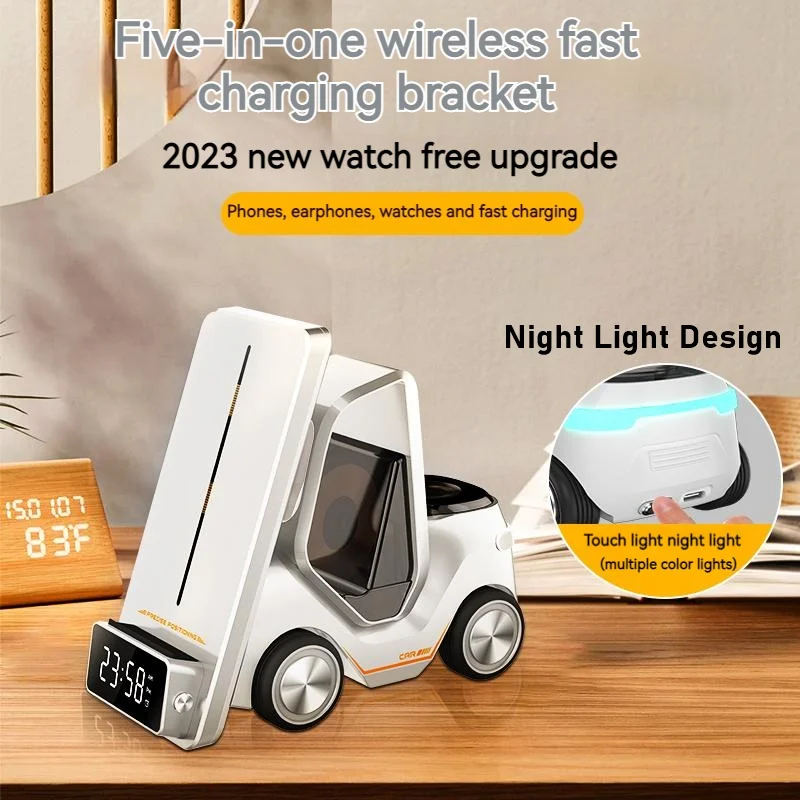 Forklift Car Shaped Universal Wireless Charger Phone Holder For Smart Watch Cellphone Charging Night Light Charging Station