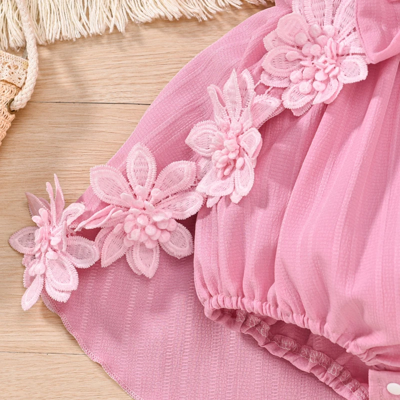 Pudcoco Infant Baby Girl Summer Outfits Ruffle Sleeveless Square Neck Bow Front Romper with Headband Set Newborn Clothes 0-18M 4