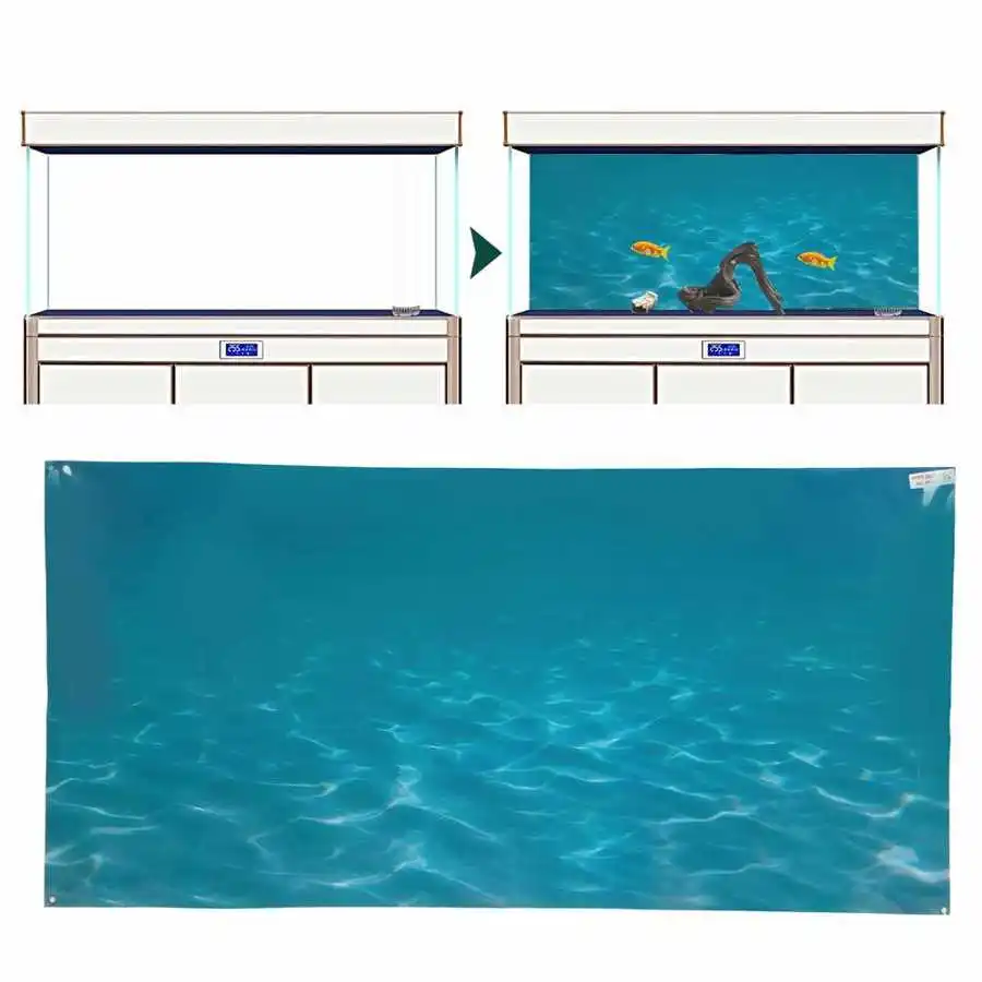 Fish Tank Background Sticker PVC Self Adhesive 3D Blue Sea Pattern