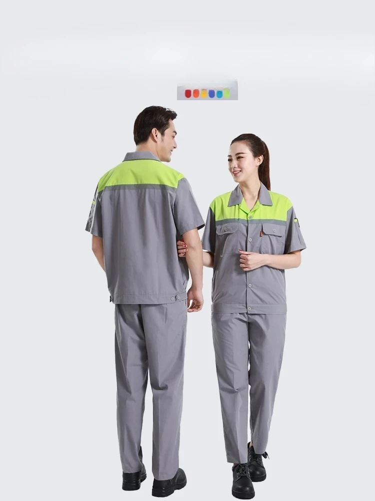 Short Sleeve Work Uniform Set Lightweight Breathable Shirt Pants Work Overalls for Installers Mechanics Stain Abrasion Resistant