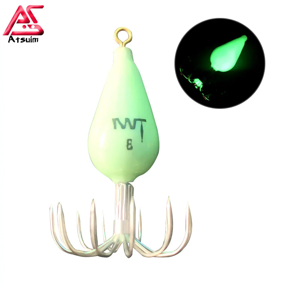 

AS 10Pcs Pesca Luminous Squid Jig Hooks Leurre Baits 30g37g45g53g60g67g75g 12 Needles Cuttlefish Fishing Lure Hook Bait Fishhook