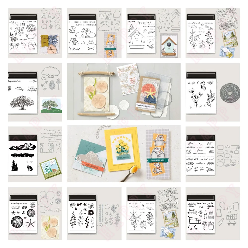 

Wishes Metal Cutting Dies and Clear Stamps for DIY Scrapbook Craft Paper Card Decoration Flowers Cute Animal Shopping Cart Gift