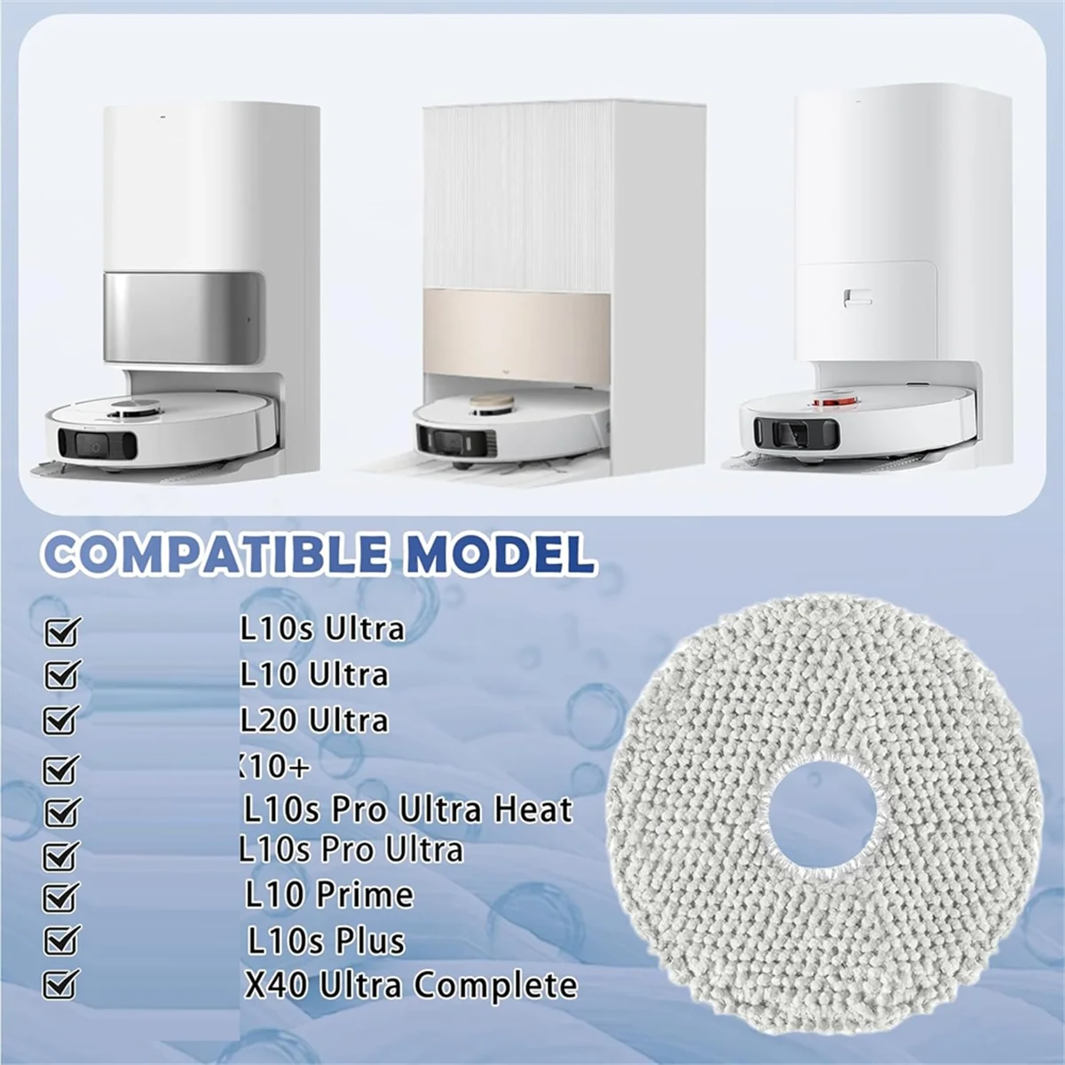Set Di 8 Panni In Microfibra Per Robot Dreame, Xiaomi Ed Ecovacs – Ricambio Compatibile Per X10, L10, X40, T20 E Molti Altri