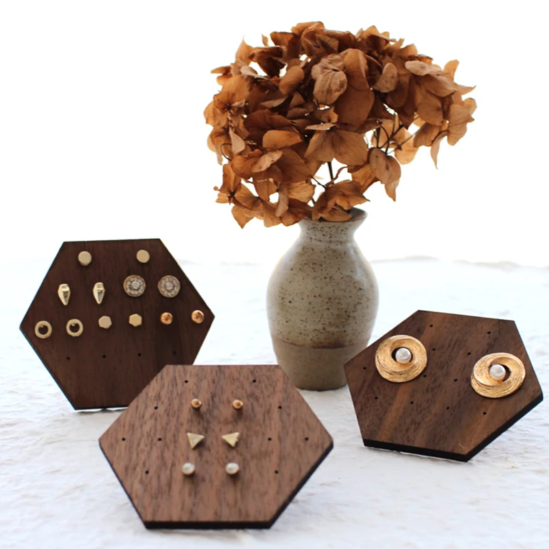 나무 보석 디스플레이 호두 보석 디스플레이 스탠드 귀걸이 귀 스터드 홀더 보석 포장 상자 카드 케이스 구성