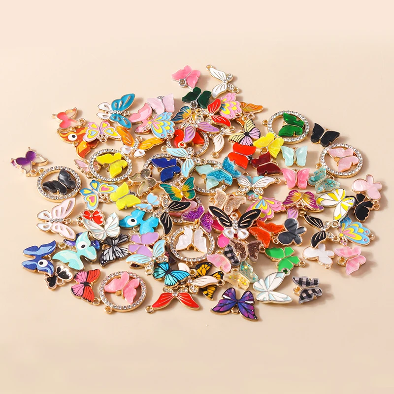 Leslie 10 Stück gemischte Stile, neue bunte Schmetterlings-Charms für baumelnde Ohrringe, Armbänder, Halsketten, Tier-Anhänger, DIY-Schmuckherstellung