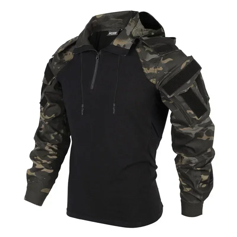 Combat Shirt Hoodies Tops Men Airsoft Tactical Shirts Long Sleeve Paintball Camping Hiking T-shirts Work Clothing Wear Resistant