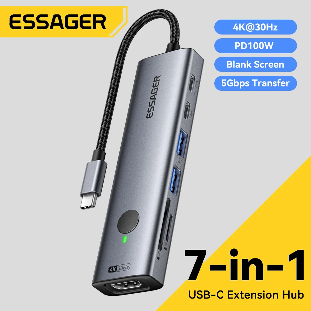 USB Hub Adapter USB C HUB 4K 7-in-1 Type C to HDMI PD 100W SD&TF USB 3.0 5Gbps Multiport Adapter for Huawei MacBook Laptop iPad Phone Splitter
