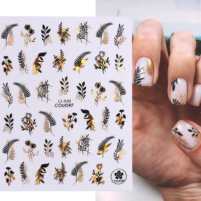 3D Nail Stickers Mixed Floral Abstract Geometric Nail Art Decoration Gold  Foil For Nails Tips Accessories Parts on AliExpress