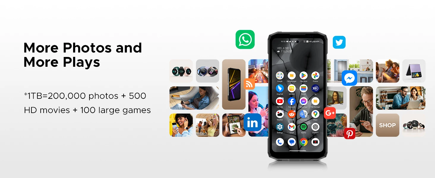 DOOGEE Blade20 Max Rugged Phone 36GB 1TB Gemini AI 6.6" 120Hz Display 11800mAh Battery Android 15 Helio G100 64MP NFC Smartphone