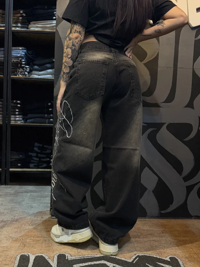 Unisex Black Baggy Jeans Letter Embroidery Wide Leg Washed Denim Streetwear Y2K Casual Relaxed Fit Pants for Men Women 2026 New 3