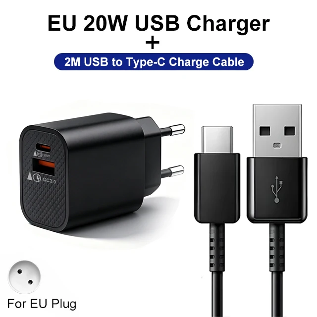 PD 20W USB Fast Charger with Type C Fast Charging Data Cable
