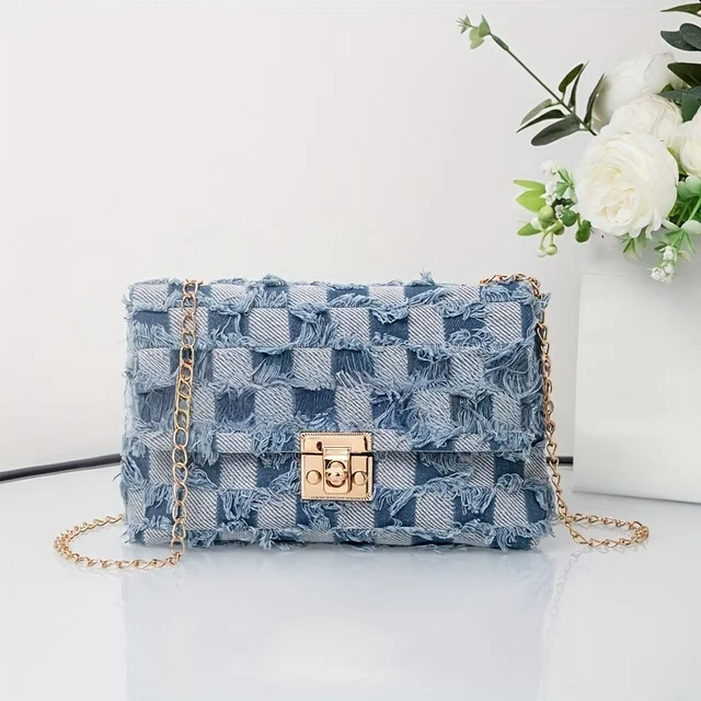 Fashion and casual one-shoulder denim bag, exquisite one-shoulder messenger chain bag, versatile temperament women's bag