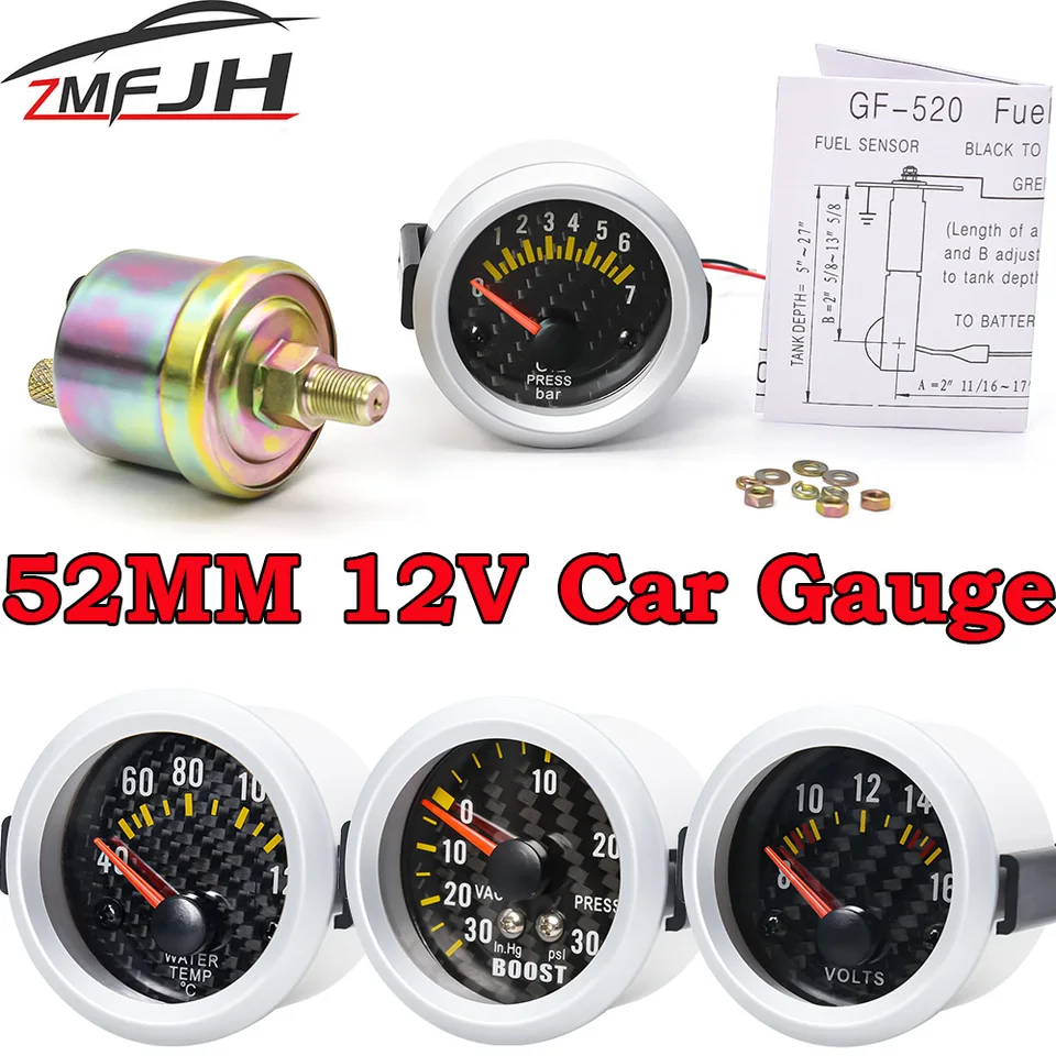 2" 52mm Oil Pressure Gauge Oil Press Meter W/ 1/8 NPT Sensor 0-100 PSI LED 12V E - Foto 2