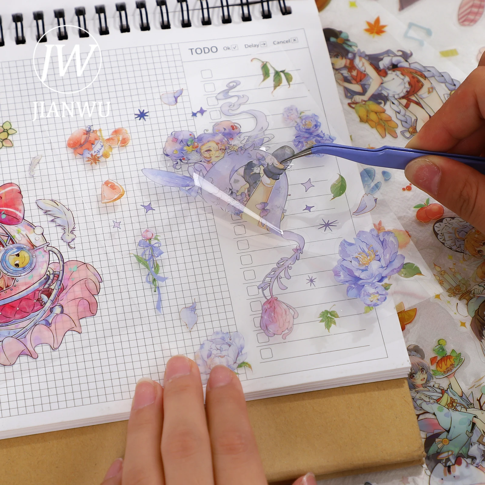 JIANWU 50 Sheets Cute Teenage Girl DIY Journal Material PET Sticker Kawaii Stationery