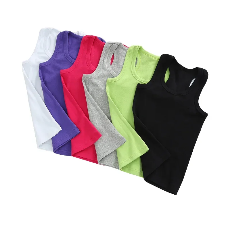 Baby Boys Girls Summer Sleeveless Tank Tops Solid Toddler Tees T-Shirt Size 90-160