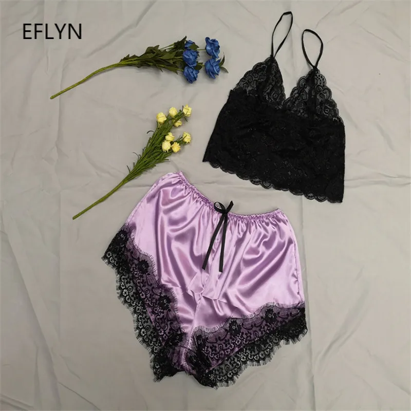 

Sexy Lingerie Women Nightwear Lace Tops and Silk Shorts Set Fashionable Comfortable Lace Pajamas Suit Home Sweet Sleepwear