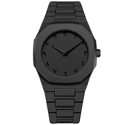Stylish Men's Black Quartz Watch with Arabic Numerals and Sleek Drip Oil Strap (Black)