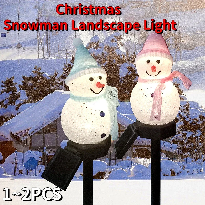 2PC Christmas Led Solar Lawn Light Cute Snowman Sculpture Waterproof Outdoor Solar Garden Lights For Christmas Garden Decoration solar led light outdoor landscape lights firework firefly garden light waterproof solar light christmas lights garden decoration