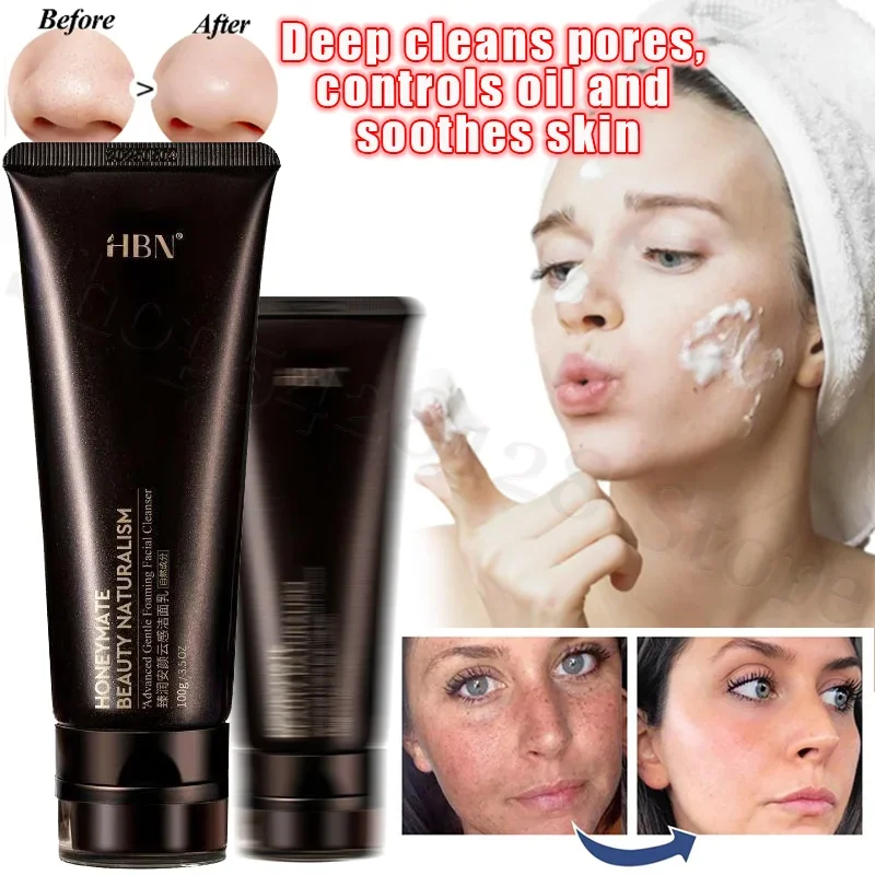 HBN Amino Acid Cleansing Cream Deep Cleans Pores Oil Control Moisturizing Cleanser Relieves Redness and Nourishes Sensitive Skin антикуперозный пептидный концентрат pipette concentrate redness control 7352550 15 мл