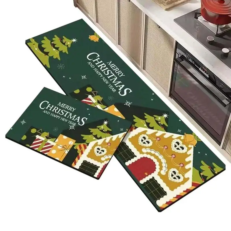 

Christmas Kitchen Floor Mat Anti Slip Absorbent Carpet Merry Christmas Doormat Happy New Year Reusable Merry Christmas Rugs