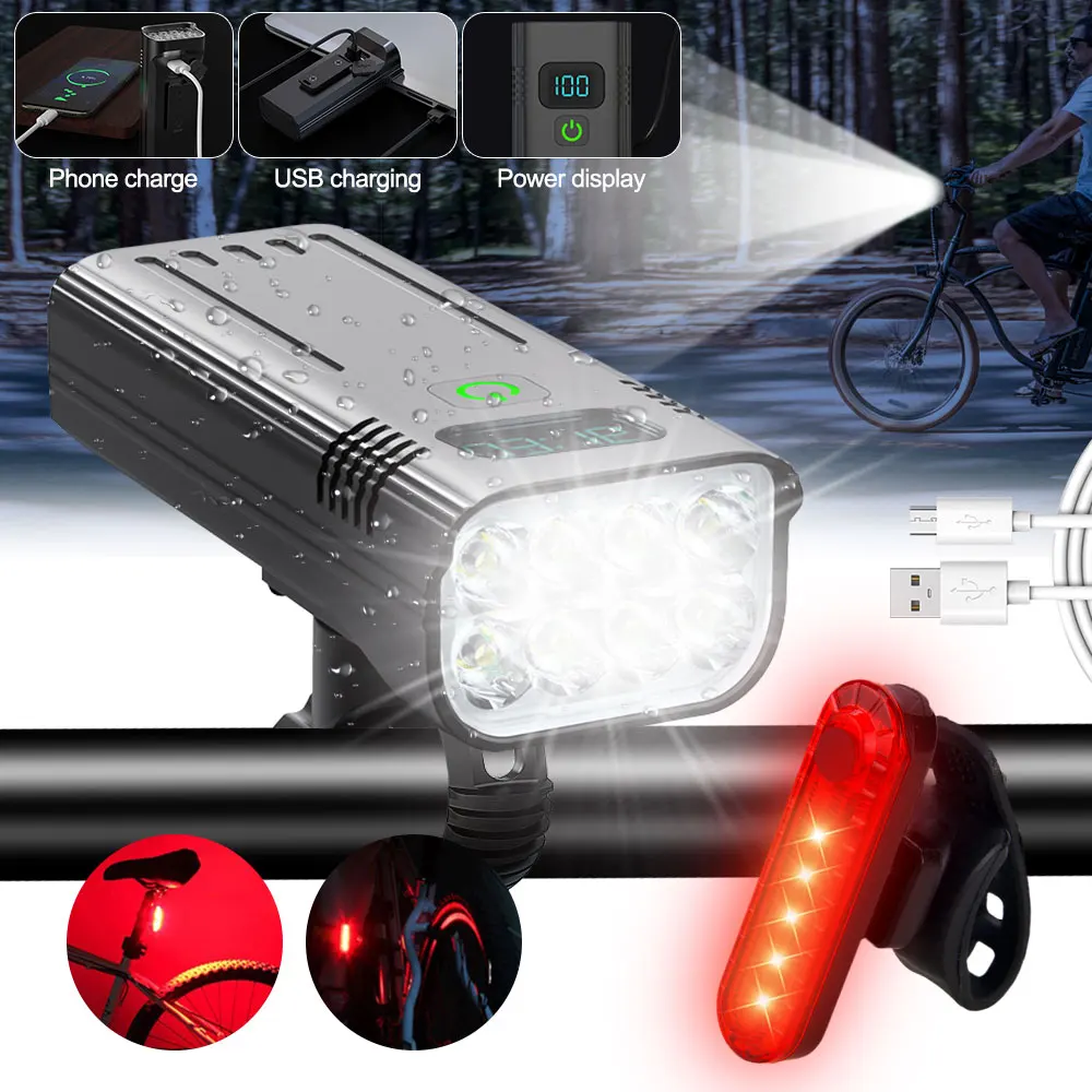 

5200mAh Bicycle Front Light USB Rechargeable 5 Speeds Cycling Headlight 8LED Super Bright Flashlight Front Lights Back Rear