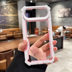 Luxury Dual Layer Shockproof Clear Phone Case - Hard, Transparent, Heavy - duty Armor - iPhone 15 Plus (Pink White)
