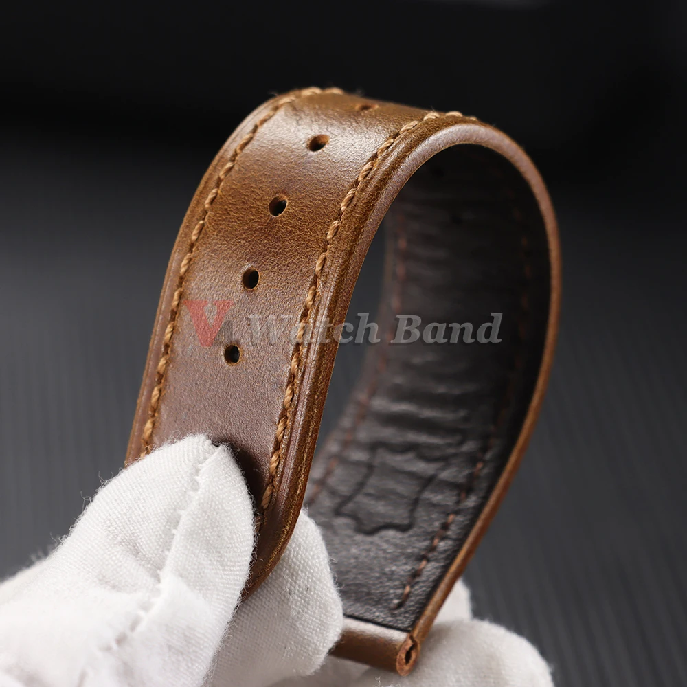 Vintage Genuine Calfskin Leather Watchband - Oil Wax Discoloration Soft Strap
