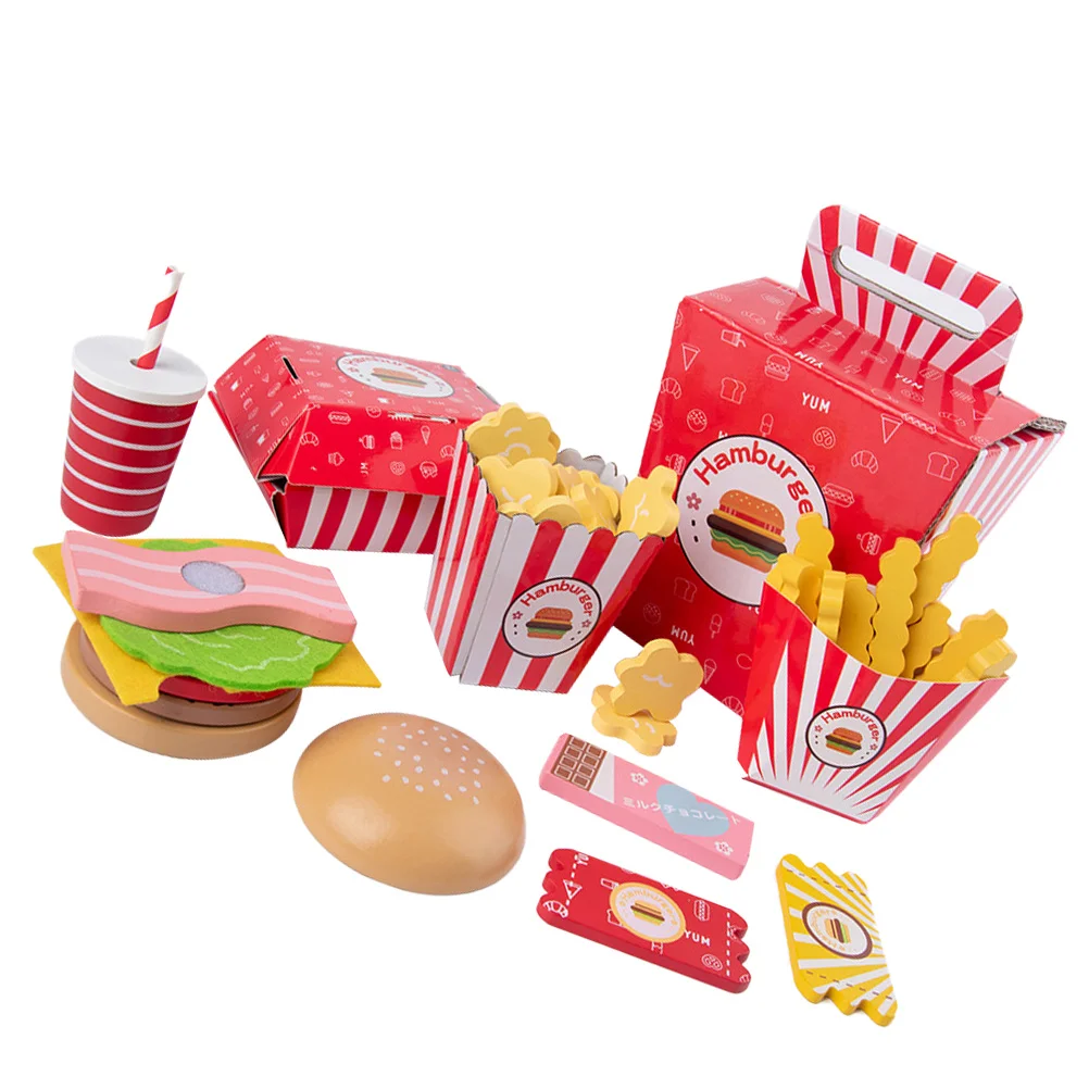 

Hamburger French Fries Combo Simulation Wooden Playing House Toy Toys for Girls Role Prop Accessories