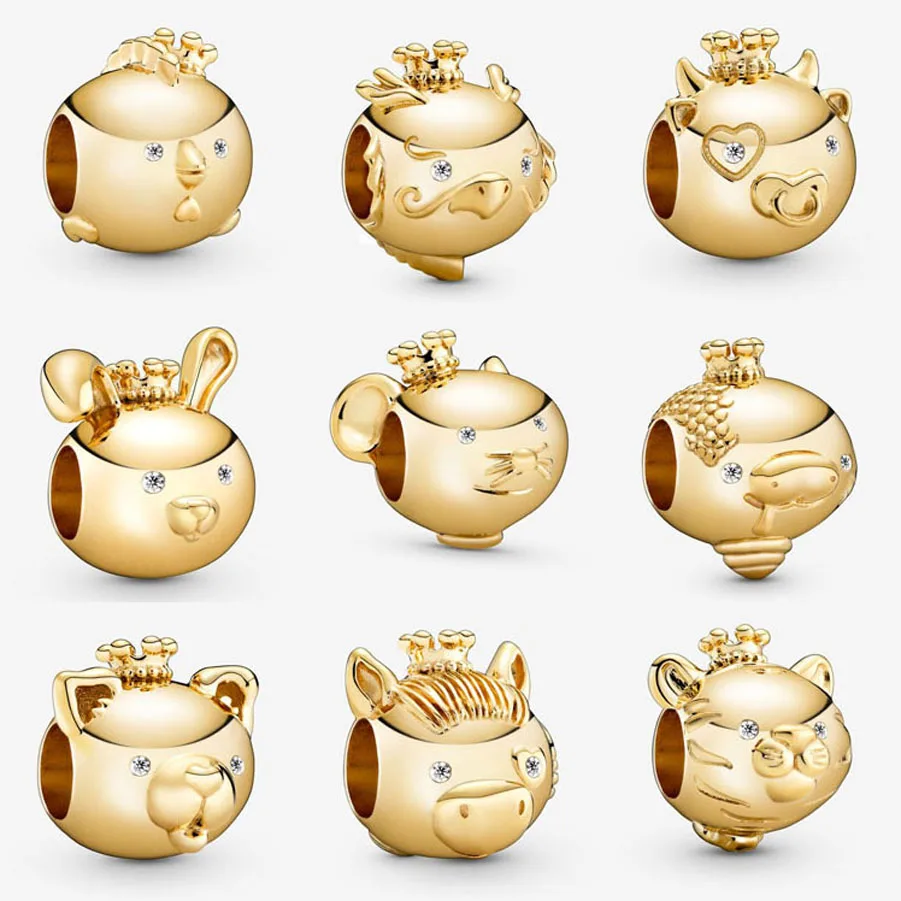 

2022 New 925 Sterling Silver 12 Shining Rooster Charm Fit pandora Charm Bracelet Gold Charm Bead DIY Jewelry