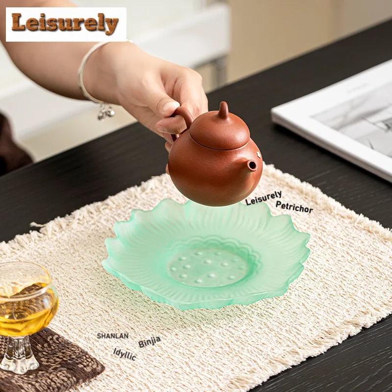 Glass Lotus Pot Bearing Holder Teaware Base Dry Soaking Table Tea Tray Coasters Teaset Accessories Ornaments Fruit Snack Plate