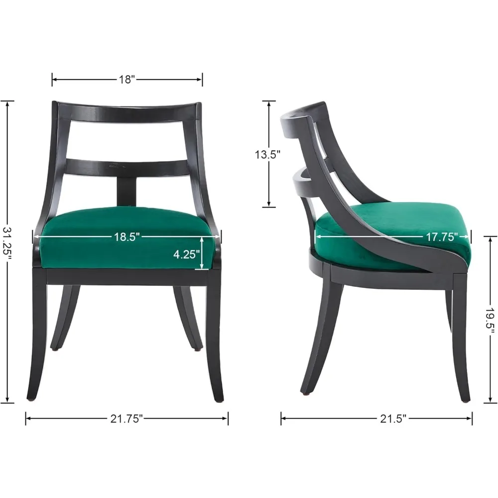 Modern Farmhouse Dining Chairs Set of 2 Mid Century Upholstered Dining Chair with Wooden Curved Back Kitchen Chairs for Dining 2