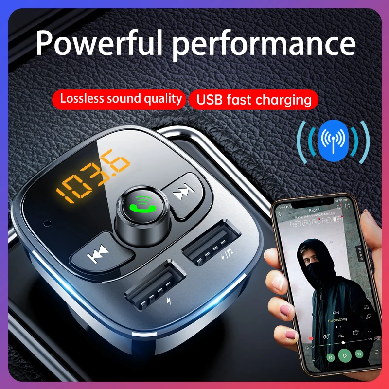 FM Transmitter, Bluetooth FM Transmitter Wireless Radio Adapter Car Kit with Dua