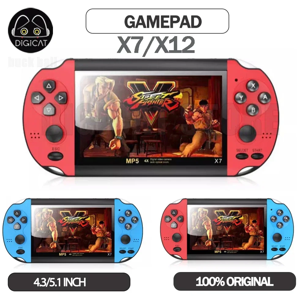 

X7/X12 Mini Portable Game Console Handheld 4.3/5.1 Inch HD Screen Handheld Audio Video Player 8G Classic Play Built-in Free Game