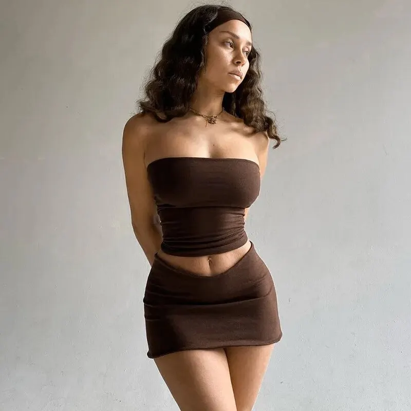 Dulzura Women 2025 Spring Tube Tops Mini Skirts Party Club Two Piece Matching Sets Vacation Outfits Wholesale Items For Business Best Sellers In Women's Clothing