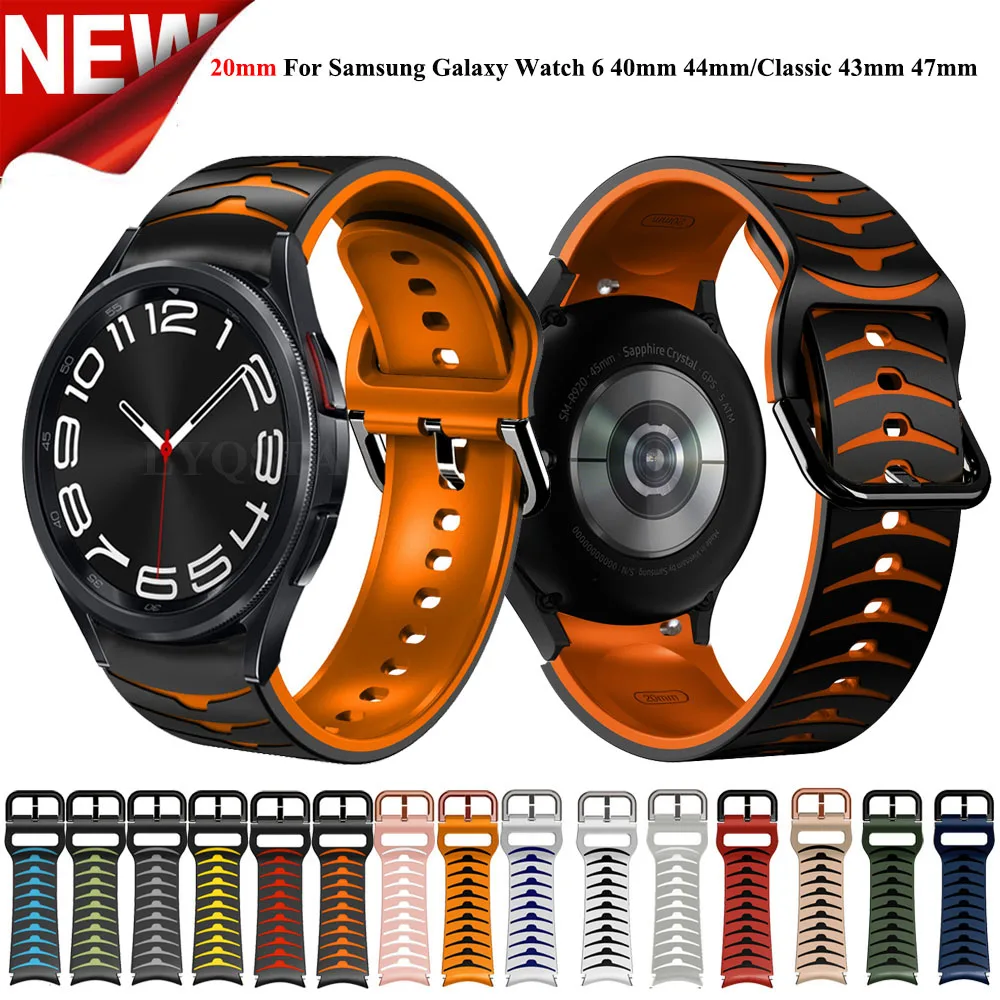

Ремешок силиконовый 20 мм для Samsung Galaxy Watch 6/5/4 40 мм/44 мм, браслет без зазора для Galaxy Watch 6/4 Classic 42 мм/43 мм/46 мм/47 мм