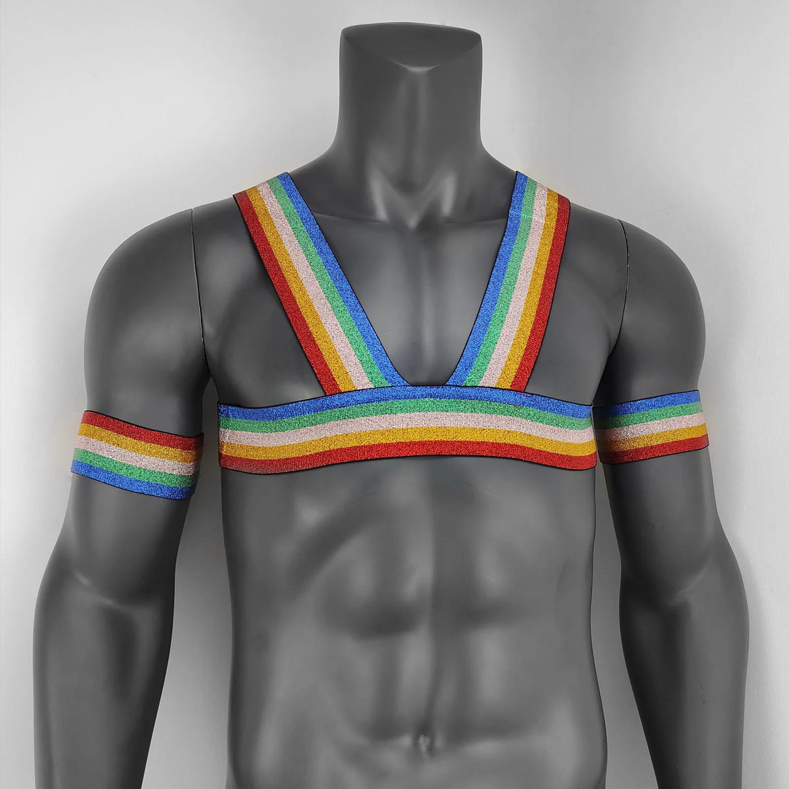 Sexy Body Bondage Cage Harness For Men Rainbow Pride Elastic_voghion.com
