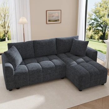 Okwish3-seater convertible L corner sofa chenille