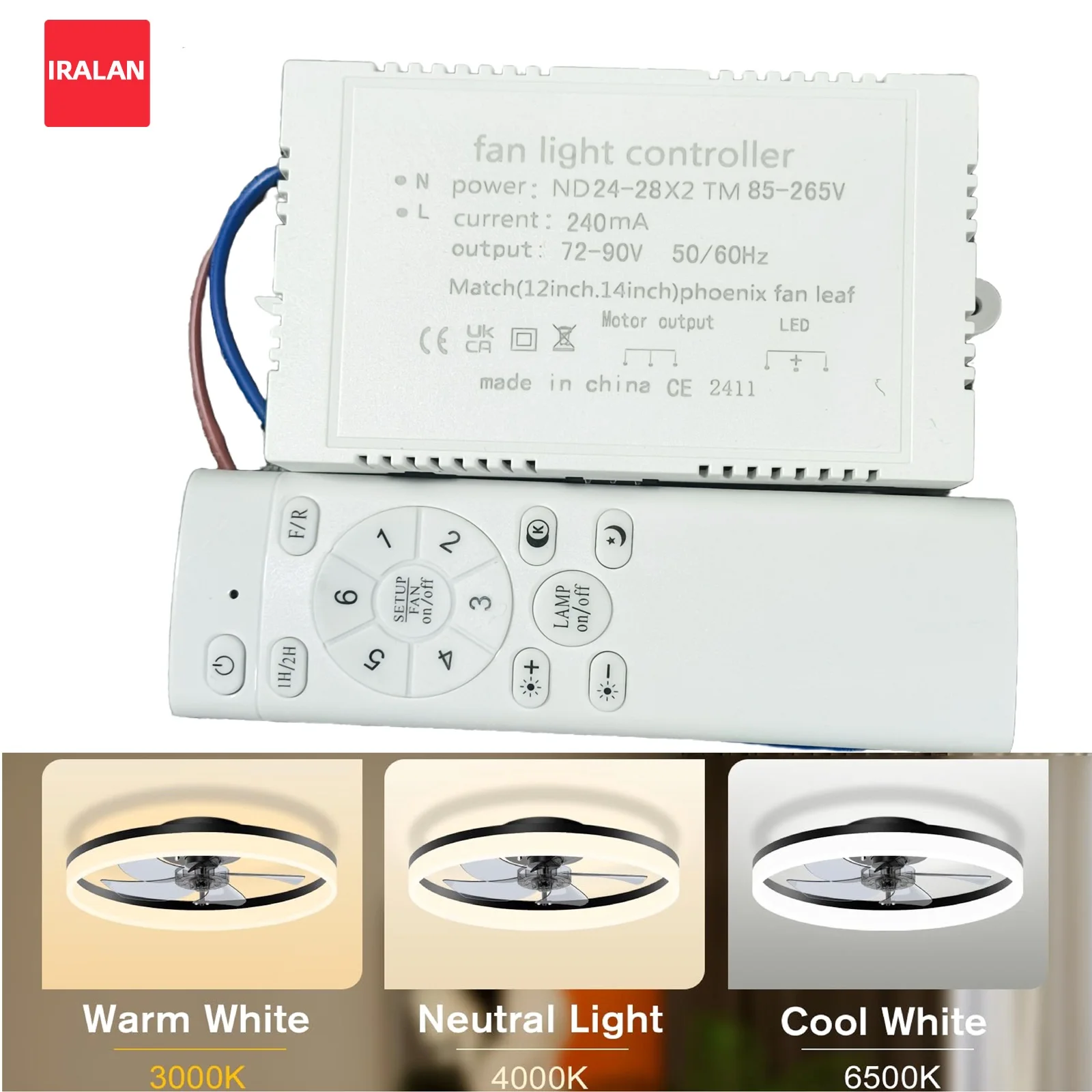 IRALAN Lighting Driver Intelligent Dimmable Transformer for Led Ceiling Fan Light AC85-265V Fan Light Appliance Accessories