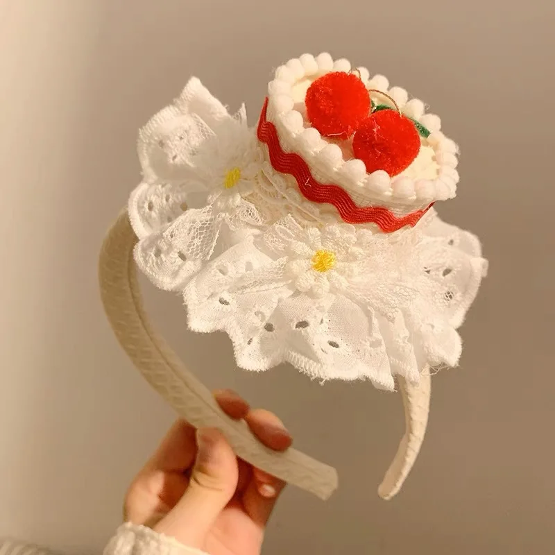 Elegant Cherry Cake Lace Headband for Women - Birthday Photo Hair Accessory