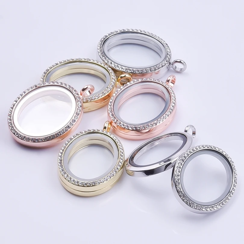 10PCS Classic Oval Crystal Glass Floating charms for living lockets Alloy Pendants for Women Jewelry Making Craft Photo Necklace
