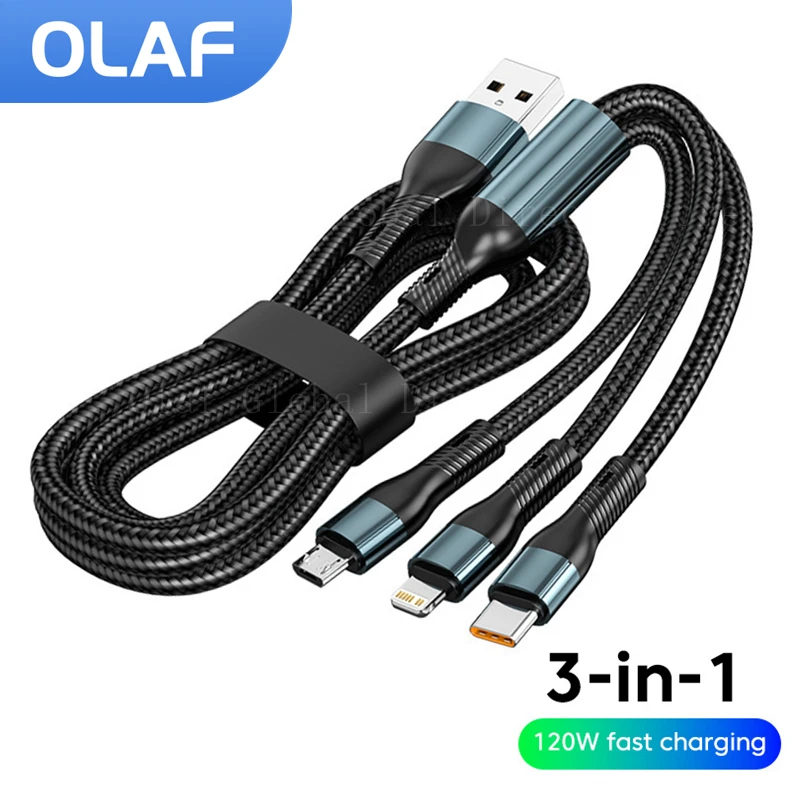 Cavo Usb Olaf 5A 3 In 1 Cavo Usb C A Ricarica Rapida 120W Caricabatterie Rapido Cavo Lightning Micro Usb Per Iphone 14 Samsung Xiaomi Poco