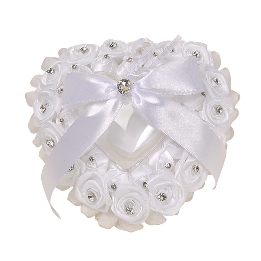

Wedding Heart Shape Big Bow Ring Pillow Bride Ring With Beautiful Elegant Lace Pillow Wedding Supplies(White)