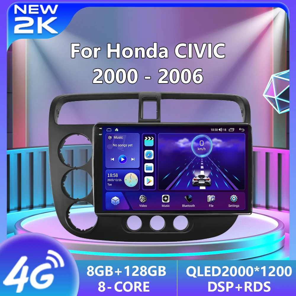 

2 Din Android 13 For Honda Civic 2000-2006 Car Radio Multimedia Player GPS Navigation Autoradio Wireless Carplay Auto Head Unit