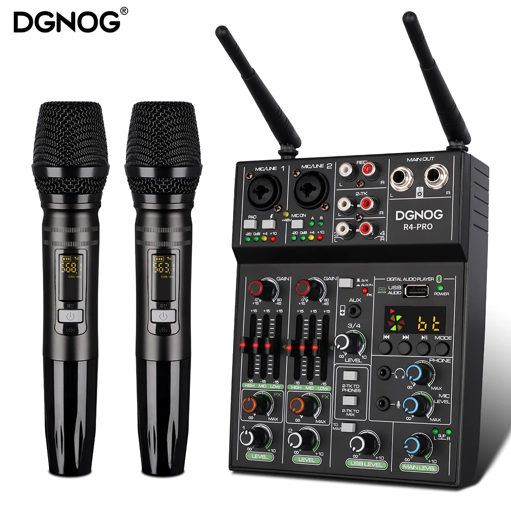 4 Channel Usb Audio Mixer With Wireless Microphone Studio Sound Mixers