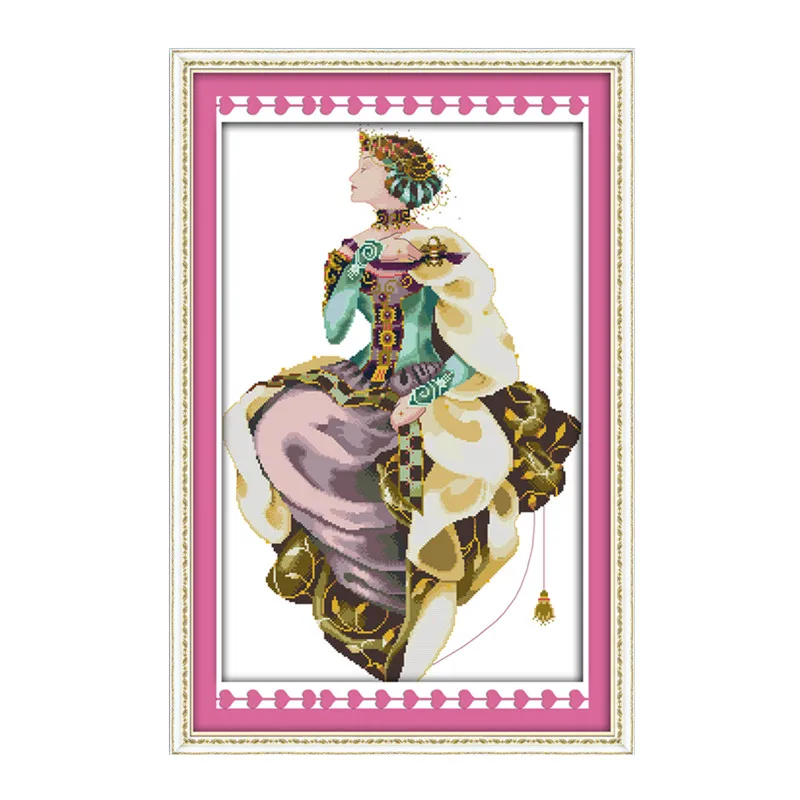 Autumn Queen Cross Stitch Kit Beauty Women 18ct 14ct 11ct Count Printed Canvas X Stitches